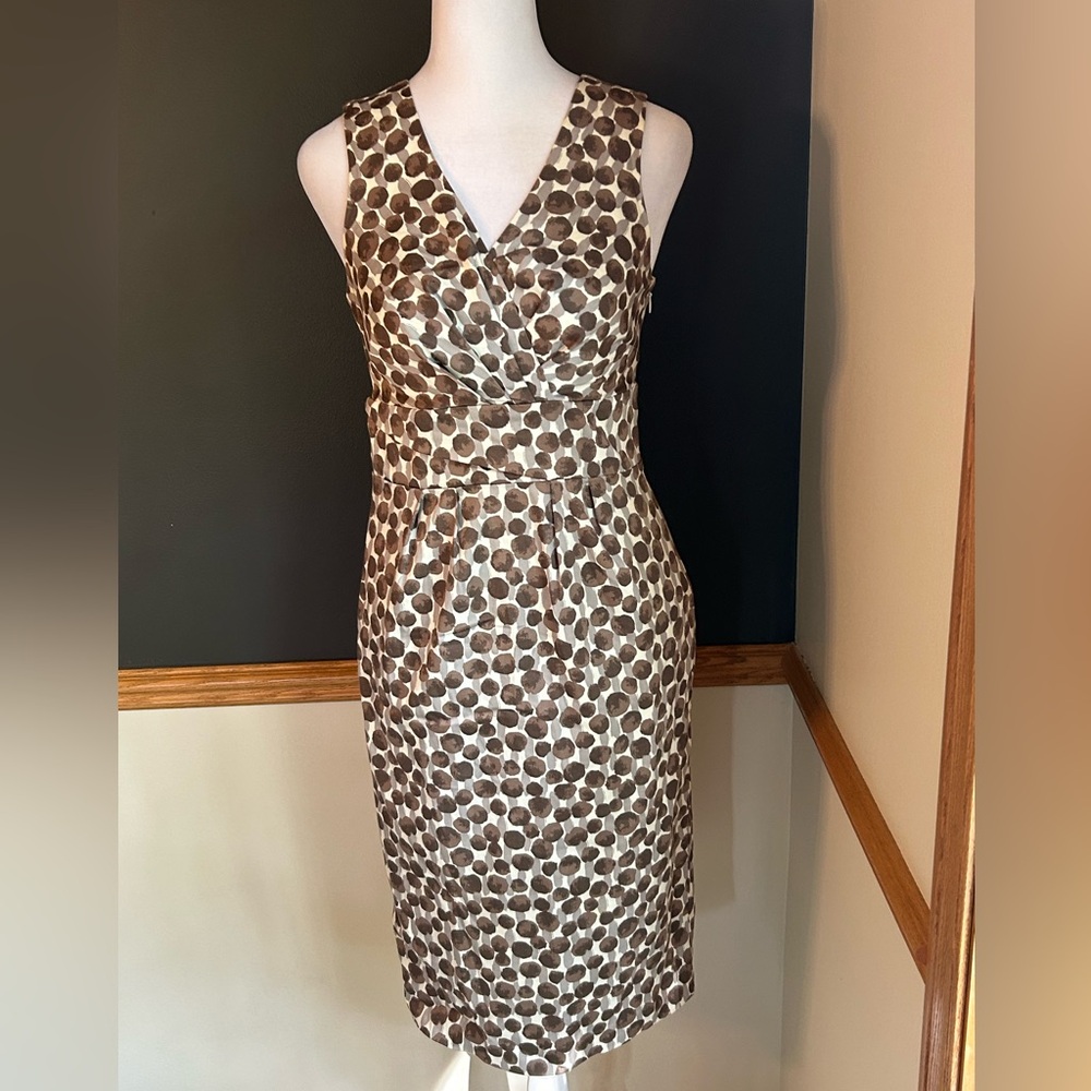 Boden Lined Sheath Dress V-Neck Brown White Size 2